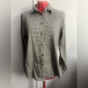 Lauren by Ralph Lauren Black & White Houndstooth Button Down Shirt size large